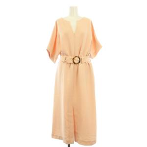 ワンピース キーネック ミモレ丈 ロング 半袖 ベルト 38 M ピンク VZEFL-23490 /TK