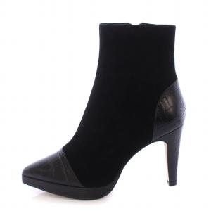 ショートブーツ ピンヒール スエード クロコ 型押し ポインテッドトゥ 靴 シューズ S 黒 ブラック