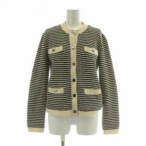 ニットカーディガン 長袖 クルーネック ボーダー柄 ウール S 黒 ブラック ベージュ /BB BM