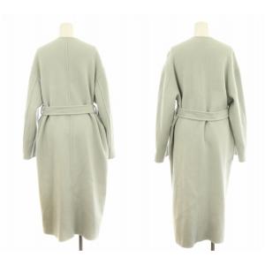 JUSGLITTY リバーコート 40329760 ノーカラー ロング リバーシブル ウール アンゴラ混 ベルト付き 1 水色