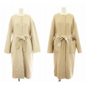 リバーコート 40329760 ノーカラー ロング リバーシブル ウール アンゴラ混 ベルト付き 1 ベージュ