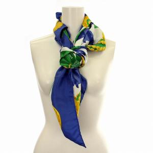 CELINE スカーフ 大判 シルク リボン 青 ブルー /G BM OH