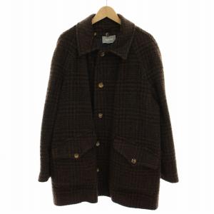 モヘアコート アウター 千鳥格子柄 ライナー付き モヘア混 52 茶 ブラウン 黒 ブラック 380310