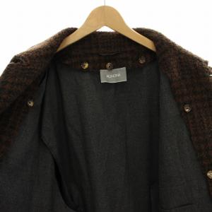 AGNONA モヘアコート アウター 千鳥格子柄 ライナー付き モヘア混 52 茶 ブラウン 黒 ブラック 380310