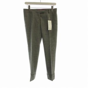 タグ付き スラックスパンツ センタープレス 千鳥格子 白 ホワイト 黒 ブラック /RO BM