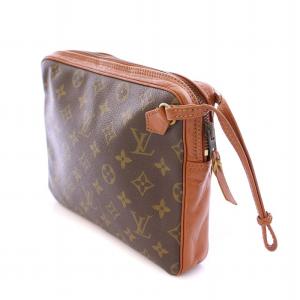 LOUIS VUITTON サックスポ モノグラム キャンバス クラッチバッグ セカンドバッグ パーティバッグ 総柄 切替 茶 ブラウン