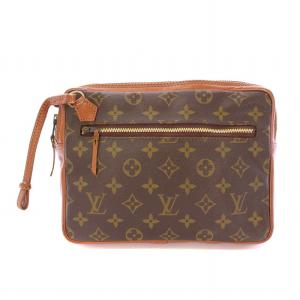 LOUIS VUITTON サックスポ モノグラム キャンバス クラッチバッグ セカンドバッグ パーティバッグ 総柄 切替 茶 ブラウン