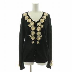 カーディガン ニット 長袖 フラワーモチーフ 11 ゴールドカラー ブラック P023AKAL10D /NQ