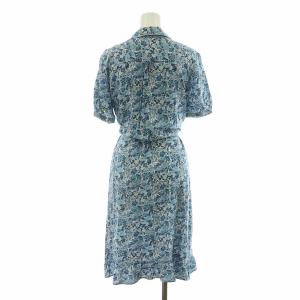 A.P.C. タグ付き シャツワンピース ロング 花柄 半袖 ベルト付き 36 ブルー 23223-1-15941 /NQ
