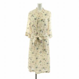 タグ付き ワンピース ロング 長袖 花柄 ベルト付き 38 アイボリー 23214-1-17251 /NQ