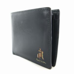 PAUL SMITH 二つ折り財布 マーケトリーストライプラビット レザー ロゴ 黒 ブラック /RO MU