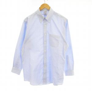 Brooks Brothers BD リネンシャツ 長袖 青 無地 M 美品 オックスフォード クレリック シャツ 長袖 無地 丸襟