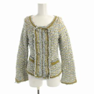 ノーカラージャケット ツイード ラメ 星モチーフ 40 ライトブルー ベージュ KUB02-011-22