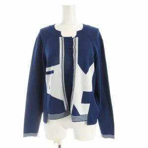 カーディガン ニット 総柄 長袖 11 青 ブルー 白 ホワイト RBFDM-01290 /RO BM