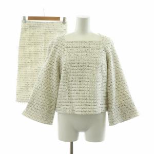 セットアップ 2点セット 上下 コットンレーヨンミックスツイード スクエアネックプルオーバー タイトスカート