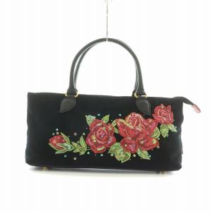 ハンドバッグ 花柄 刺繍 レザー スパンコール ブラック レッド /NQ MU