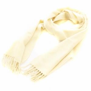 マフラー ストール フリンジ カシミヤ ロゴ刺繍 白 ホワイト /KU MU OH