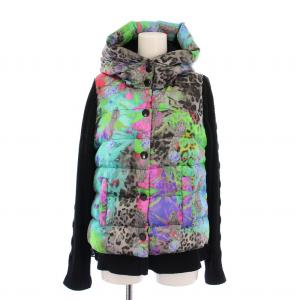 la moda goji ダウンジャケット フード ニット切替 アニマルプリント 9 黒 /BM BM