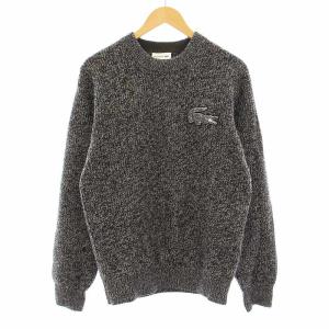 ワニロゴパッチニットセーター AH2079 長袖 クルーネック ウール FR2 カーキ 黒 ブラック 白