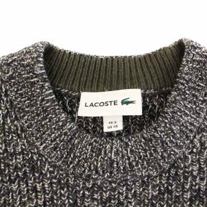 LACOSTE ワニロゴパッチニットセーター AH2079 長袖 クルーネック ウール FR2 カーキ 黒 ブラック 白