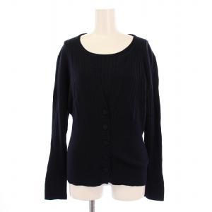 アンサンブル ニット カットソー 半袖 カーディガン 長袖 クルーネック リブ 大きいサイズ 46 ネイビー