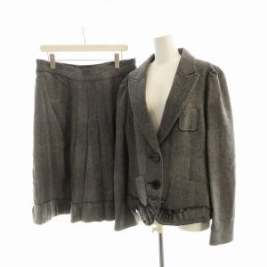 スーツ 2点セットアップ 上下 テーラードジャケット スカート カシミヤ混 ひざ丈 大きいサイズ 48