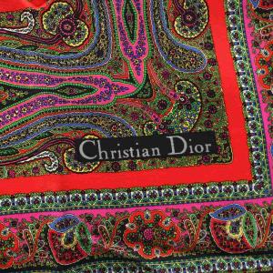 Christian Dior スカーフ 大判 総柄 黒 ブラック 赤 レッド マルチカラー /KU BM OH