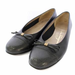 パンプス フラットシューズ パイソン 型押し レザー 6C 23.5cm 黒 /TK MU