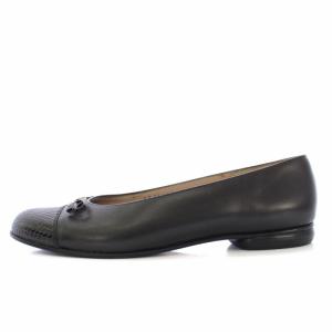 Salvatore Ferragamo パンプス フラットシューズ パイソン 型押し レザー 6C 23.5cm 黒 /TK MU