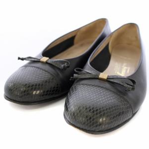 Salvatore Ferragamo パンプス フラットシューズ パイソン 型押し レザー 6C 23.5cm 黒 /TK MU