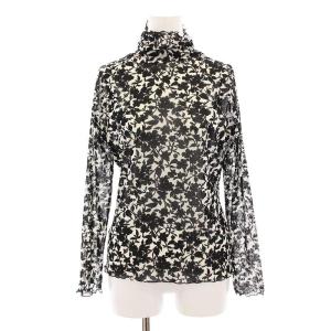 Deux 201540810 カットソー Tシャツ 長袖 ハイネック 花柄 シアー M 白 ホワイト 黒