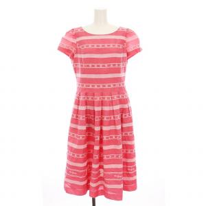 23年製 フラワーリボン入りボーダージャガードワンピース ロング 半袖 40 ピンク IT-311302