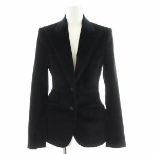 テーラードジャケット シングル 裏地ヒョウ柄 レオパード ベロア 36 黒 ブラック /AN15 BM