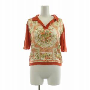 ニット 半袖 花柄 薄手 絹 シルク 46 オレンジ 81-19833-9571 /NQ MU