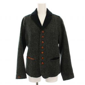 ツイードジャケット ウール ヘリンボーン アウター 2 グリーン グレー /YM MU