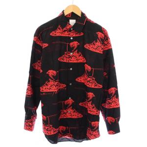 アーカイブプリントカジュアルシャツ 長袖 レギュラーカラー 総柄 L 黒 ブラック 赤 レッド 203317