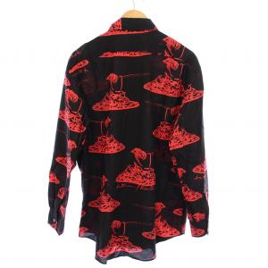 PAUL SMITH アーカイブプリントカジュアルシャツ 長袖 レギュラーカラー 総柄 L 黒 ブラック 赤 レッド 203317