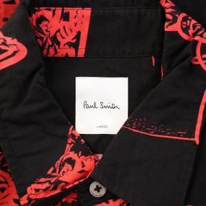 PAUL SMITH アーカイブプリントカジュアルシャツ 長袖 レギュラーカラー 総柄 L 黒 ブラック 赤 レッド 203317