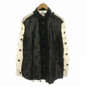 POLKA DOT プリントシャツ 長袖 L ライトベージュ ブラック 203316 344UD /NQ