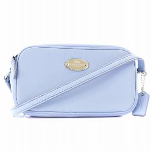 ショルダーバッグ ポシェット クロスボディ レザー ロゴプレート チャーム 水色 F53372 /KU