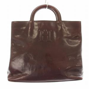 ハンドバッグ スクエア レザー Hロゴ 茶 ブラウン /KU MU