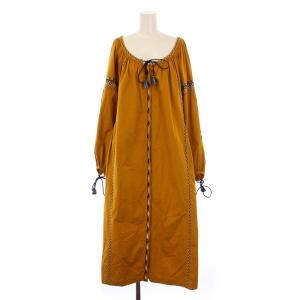 シャツ ワンピース ロング 長袖 柄 刺繍 リボン 40 黄 /BM MU