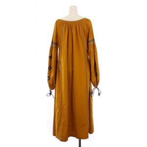 MAX MARA WEEKEND LINE シャツ ワンピース ロング 長袖 柄 刺繍 リボン 40 黄 /BM MU
