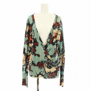 ニット セーター 長袖 カシュクール 花柄 アルパカ混 ウール混 XL ミントグリーン マルチカラー FK06