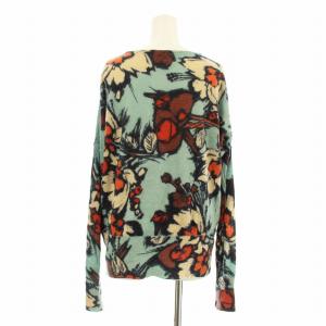 KENZO ニット セーター 長袖 カシュクール 花柄 アルパカ混 ウール混 XL ミントグリーン マルチカラー FK06