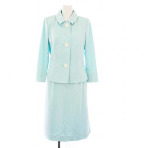 スーツ セットアップ ステンカラージャケット タイトスカート ひざ丈 ストライプ 38 水色 /KH MU