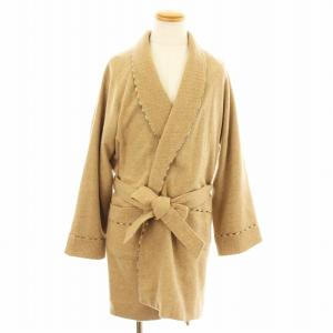 5635-8515 ウールコート ガウン ロング チェック ベルト付き L ベージュ /KU BM