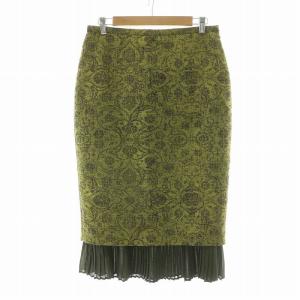 タイトスカート プリーツ 切替 柄 44 カーキ 11061269 /NQ BM