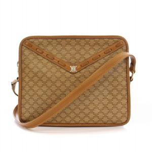 マカダム柄 ショルダーバッグ PVC レザー ブラウン ベージュ /YM MU