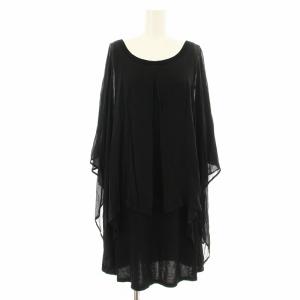 GBAGA-06330 ワンピース ミニ レイヤード シフォン 七分袖 シルク M 黒 ブラック /KU